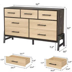 Cassettiera CuisinSmart 52" con 7 cassetti per camera da letto - Comò in rovere naturale, organizer armadio autoportante per soggiorno, ingresso