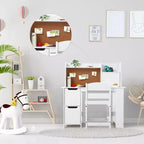 CuisinSmart Scrivania e Sedia per Bambini, Tavolo Studio in Legno con Ripiano Contenitore, Bacheca per Bambini 3-8 Anni