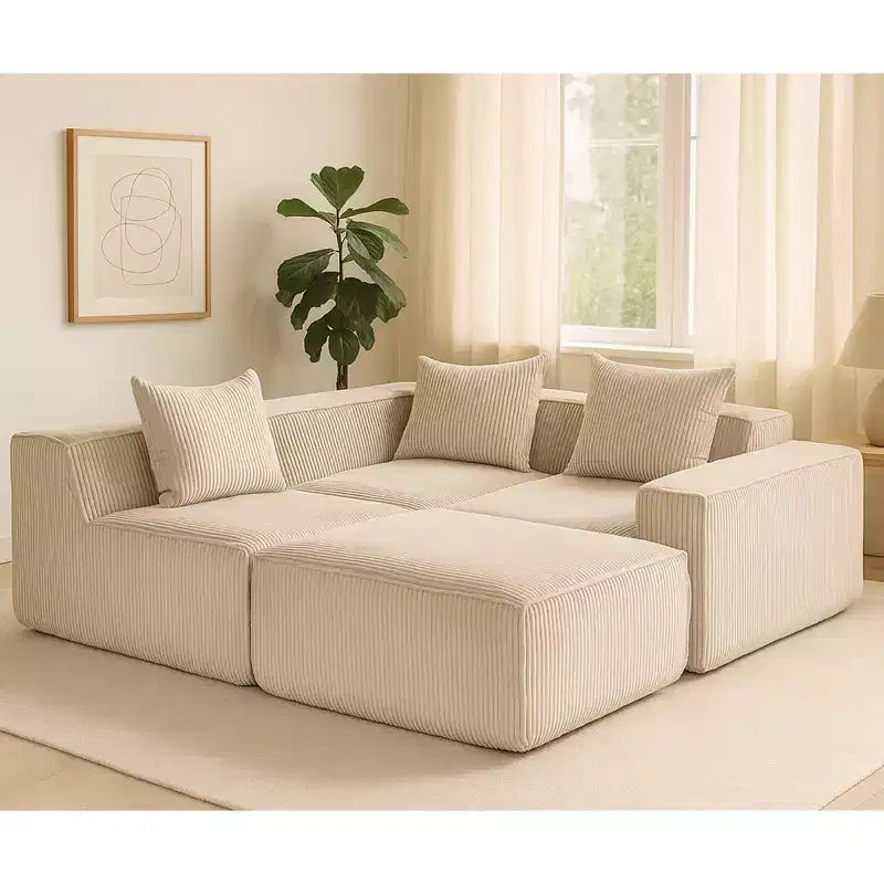 Divano componibile in velluto a coste da 111,41" W, divano lounge senza montaggio con design testurizzato per soggiorno - ModernLuxe