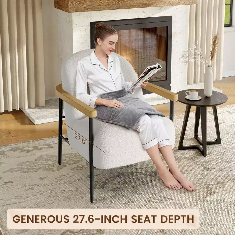 GustoWave Poltrona Accent Mid-Century 81 cm, Sedia da Lettura con Struttura in Metallo per Soggiorno - Beige