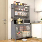 Dispensa alta da cucina, armadietto a 6 livelli con anta a ribalta e pannello forato, armadietto in metallo anti-ribaltamento per cucina e sala da pranzo