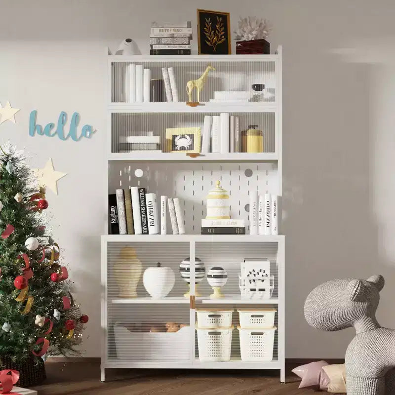 73Tall Kitchen Pantry Cabinet 6 Level Flip Door with Pegboard Metal Pantry Storage Cabinet Anti-Tip Design Hutch for Kitchen Dining Room