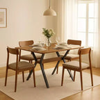 Homy Casa Tavolo da Pranzo Rettangolare, Piano Noce con Gambe in Metallo Nero, Stile Urbano Contemporaneo
