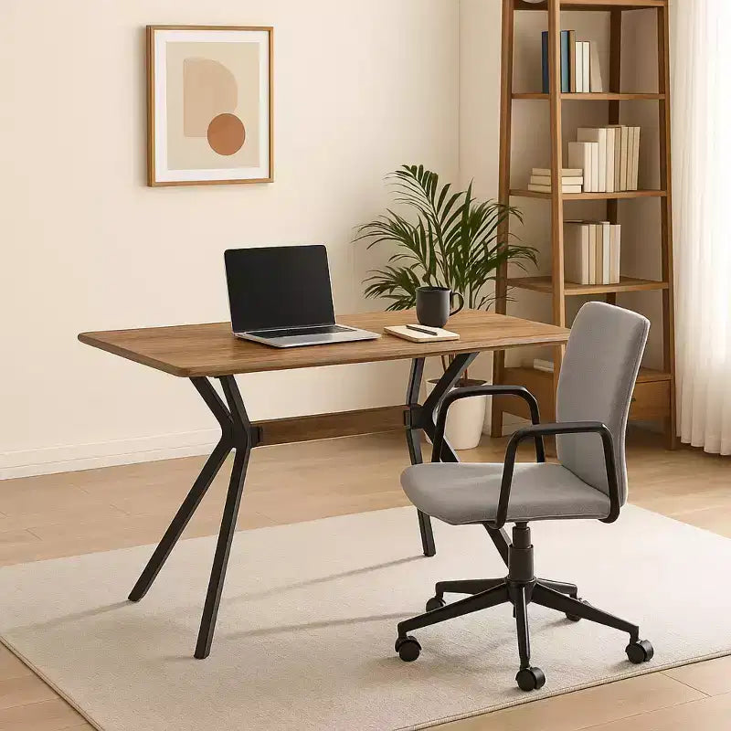 Homy Casa Tavolo da Pranzo Rettangolare, Piano Noce con Gambe in Metallo Nero, Stile Urbano Contemporaneo