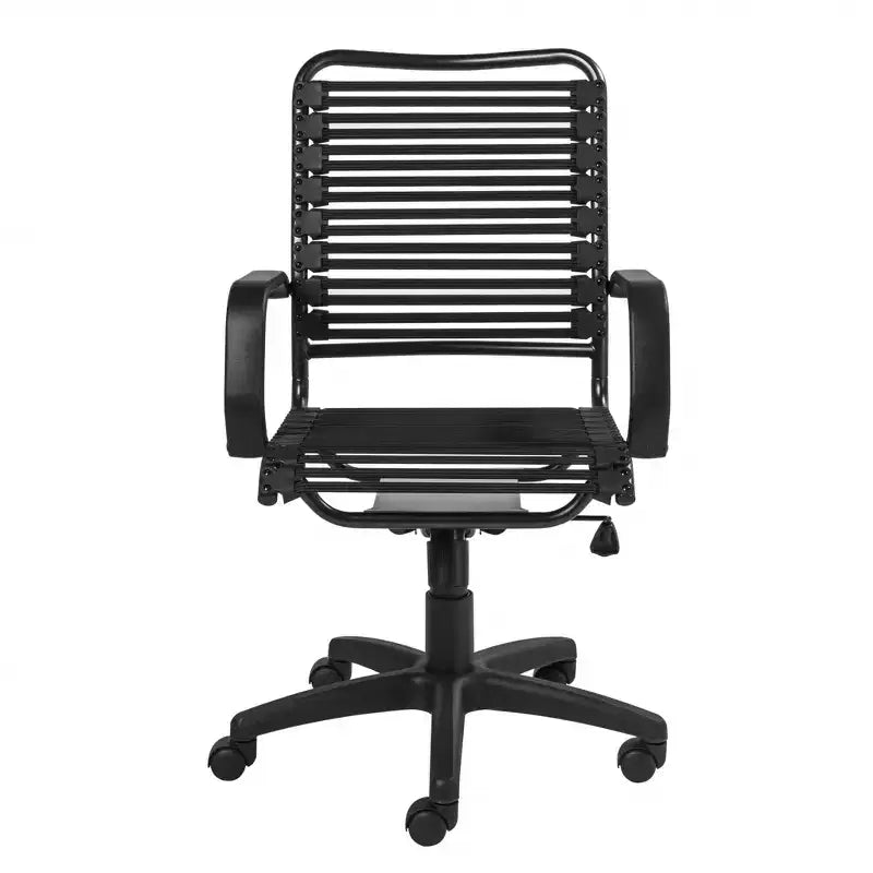 Sedia da ufficio HomeRoots nera, girevole, regolabile, con cordino elastico e rotelle