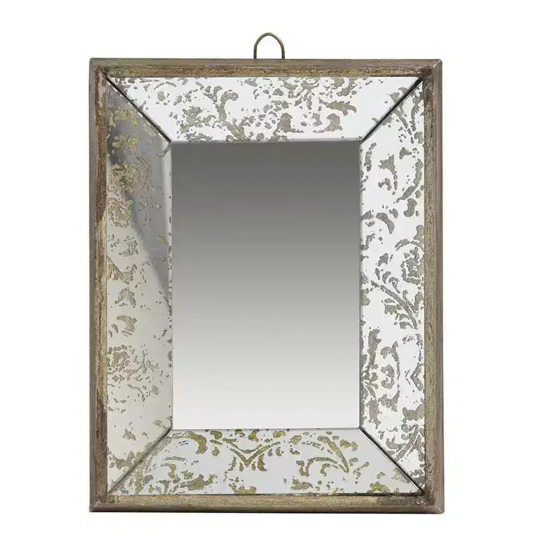 HomeRoots 12 Silver Metal Framed Antiqued Glass Accent Mirror