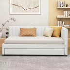 Bellemave Twin Size Upholstered Daybed with Trundle Bed,Twin Day Bed Frame with Armrest,Sofa Bed for Living Room Bedroom,Beige