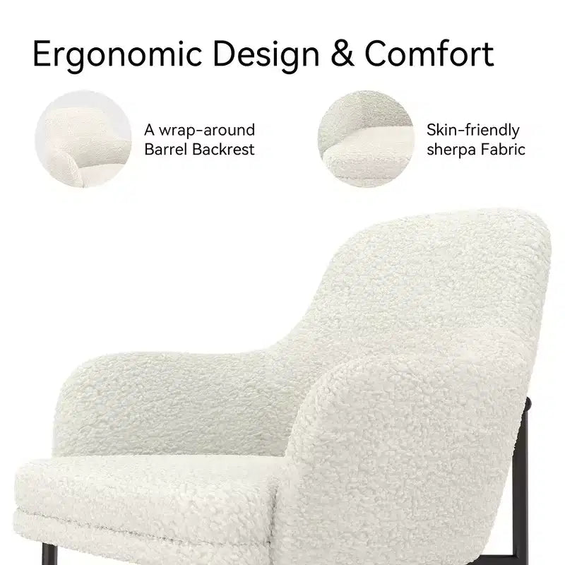 Dyonery Sedia da Pranzo Moderna in Bouclé Mid-Century, Schienale e Braccioli Imbottiti Confortevoli, Gambe in Metallo, Sedia Accento Bianca
