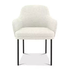 Dyonery Sedia da Pranzo Moderna in Bouclé Mid-Century, Schienale e Braccioli Imbottiti Confortevoli, Gambe in Metallo, Sedia Accento Bianca
