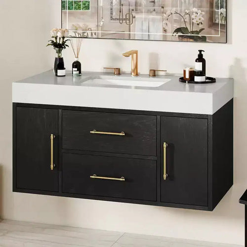 Meuble-lavabo suspendu de 101,6 cm avec 2 portes et 2 tiroirs de rangement
