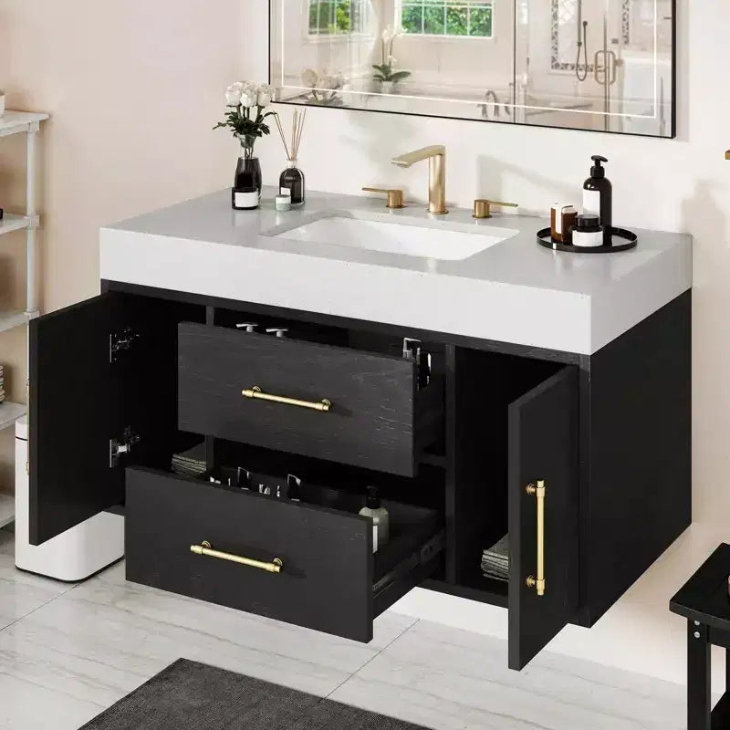 Mobile bagno sospeso da 100 cm con 2 ante a chiusura ammortizzata e 2 cassetti contenitori
