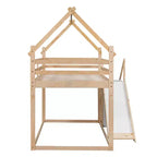 Bellemave Letto a castello singolo su singolo a forma di casetta con scivolo e scala, colore naturale