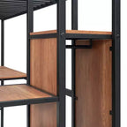 Lit mezzanine en métal Bellemave, taille double, avec bureau et grille métallique, lit élégant à cadre métallique avec échelle de rangement latérale et armoire, noir