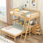 Bellemave Bunk Bed Twin Over Full, Wood Bunk Beds with Desk, Twin Over Full Bunk Bed with 3 Drawers, Loft Bed with Desk for Kids Adults,Natural