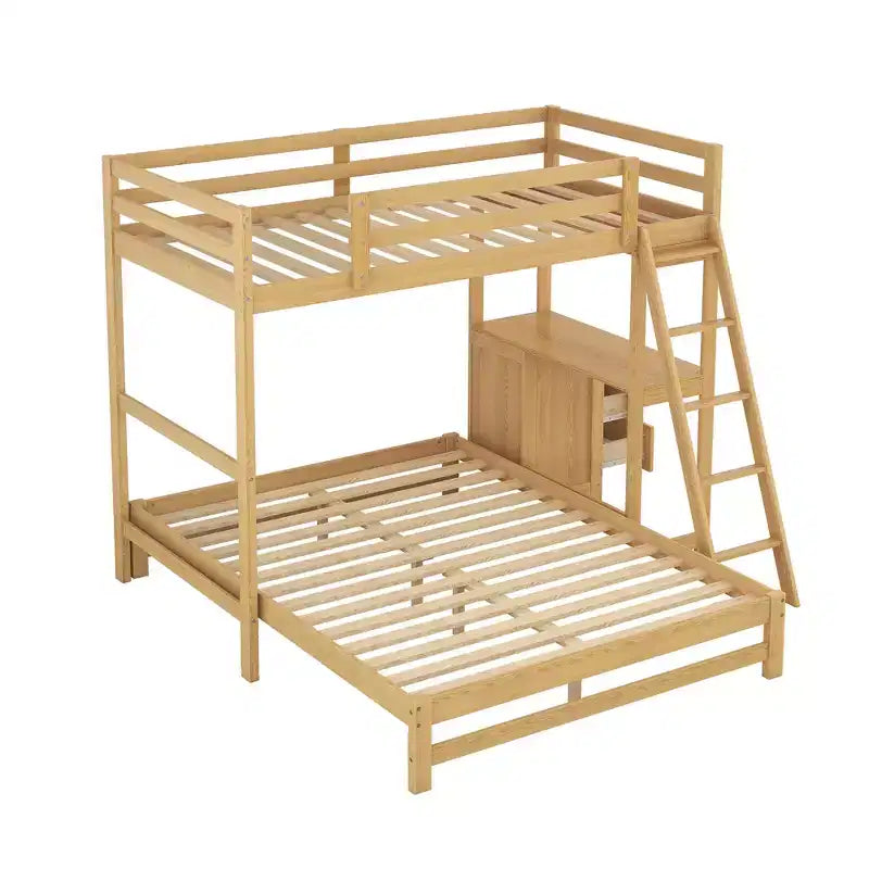 Bellemave Letto a castello singolo sopra piazza e mezzo, letto a castello in legno con scrivania, letto a castello singolo sopra piazza e mezzo con 3 cassetti, letto a soppalco con scrivania per bambini e adulti, Naturale