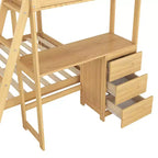 Bellemave Letto a castello singolo sopra piazza e mezzo, letto a castello in legno con scrivania, letto a castello singolo sopra piazza e mezzo con 3 cassetti, letto a soppalco con scrivania per bambini e adulti, Naturale