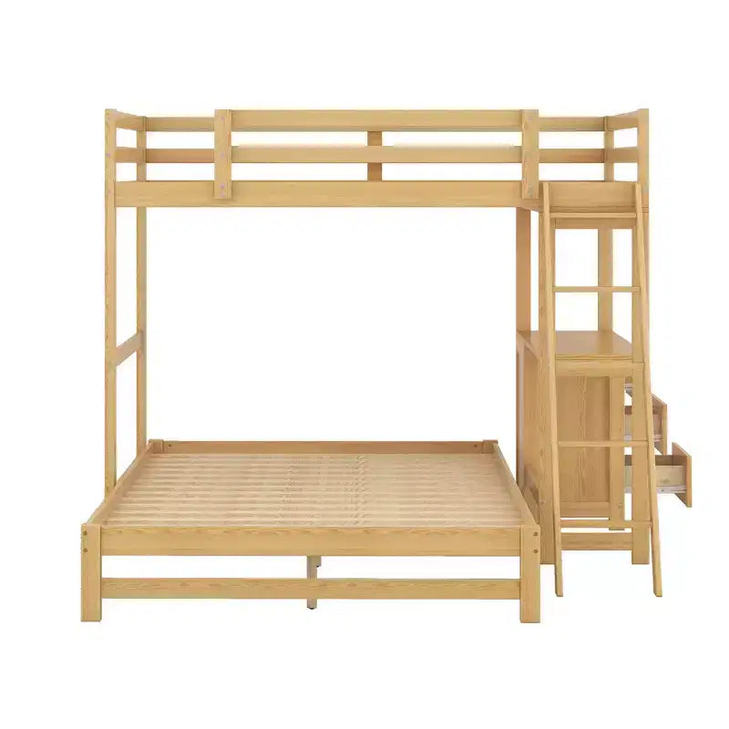 Bellemave Letto a castello singolo sopra piazza e mezzo, letto a castello in legno con scrivania, letto a castello singolo sopra piazza e mezzo con 3 cassetti, letto a soppalco con scrivania per bambini e adulti, Naturale