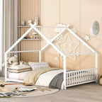 Bellemave Letto a Piattaforma a Casetta, Dimensioni Matrimoniali, Letto a Casetta con Testiera, Pediera e Supporto a Doghe, Bianco