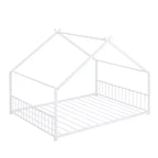 Bellemave Letto a Piattaforma a Casetta, Dimensioni Matrimoniali, Letto a Casetta con Testiera, Pediera e Supporto a Doghe, Bianco