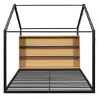 Bellemave Letto a pavimento Montessori con ripiano portaoggetti e luci LED, letto per bambini a forma di casetta in metallo, nero, misura full-size