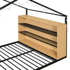 Bellemave Letto a pavimento Montessori con ripiano portaoggetti e luci LED, letto per bambini a forma di casetta in metallo, nero, misura full-size