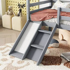 Bellemave Letto a soppalco singolo con scivolo e scaletta, letto a soppalco a forma di casetta per bambini, letto a soppalco in legno, per bambini e bambine, grigio