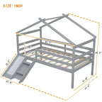 Bellemave Letto a soppalco singolo con scivolo e scaletta, letto a soppalco a forma di casetta per bambini, letto a soppalco in legno, per bambini e bambine, grigio