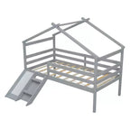 Bellemave Letto a soppalco singolo con scivolo e scaletta, letto a soppalco a forma di casetta per bambini, letto a soppalco in legno, per bambini e bambine, grigio