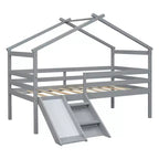 Bellemave Letto a soppalco singolo con scivolo e scaletta, letto a soppalco a forma di casetta per bambini, letto a soppalco in legno, per bambini e bambine, grigio