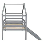 Bellemave Letto a soppalco singolo con scivolo e scaletta, letto a soppalco a forma di casetta per bambini, letto a soppalco in legno, per bambini e bambine, grigio