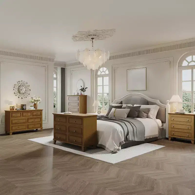 Cassettiera a 7 cassetti per camera da letto, comò in legno da 47W con maniglie in metallo, cassettiera grande per TV, organizer per vestiti per camera da letto