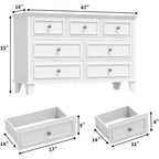 Cassettiera a 7 cassetti per camera da letto, comò in legno da 47W con maniglie in metallo, cassettiera grande per TV, organizer per vestiti per camera da letto