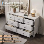Cassettiera a 7 cassetti per camera da letto, comò in legno da 47W con maniglie in metallo, cassettiera grande per TV, organizer per vestiti per camera da letto