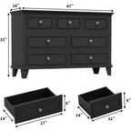 Cassettiera a 7 cassetti per camera da letto, comò in legno da 47W con maniglie in metallo, cassettiera grande per TV, organizer per vestiti per camera da letto