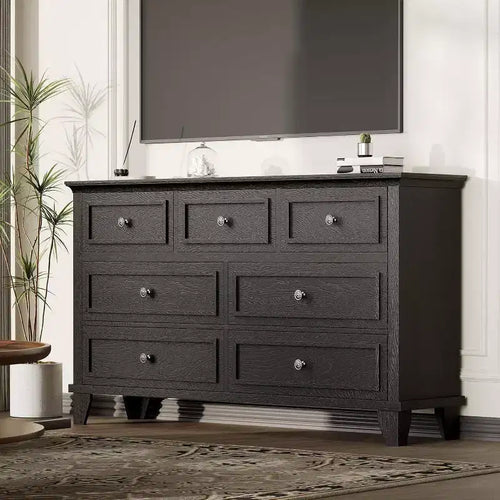 7 Drawer Dresser for Bedroom, 47W Wooden Chest of Drawers with Metal Handles, Large Dresser TV Stand, Clothes Storage Organizer for Bedroom