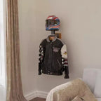 Supporto per casco, porta casco da moto - Mensola a muro in legno massiccio e ferro con gancio, massimo 40 kg per attrezzatura tattica/caschi da corsa