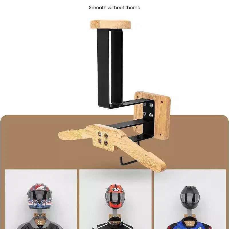 Supporto per casco, porta casco da moto - Mensola a muro in legno massiccio e ferro con gancio, massimo 40 kg per attrezzatura tattica/caschi da corsa