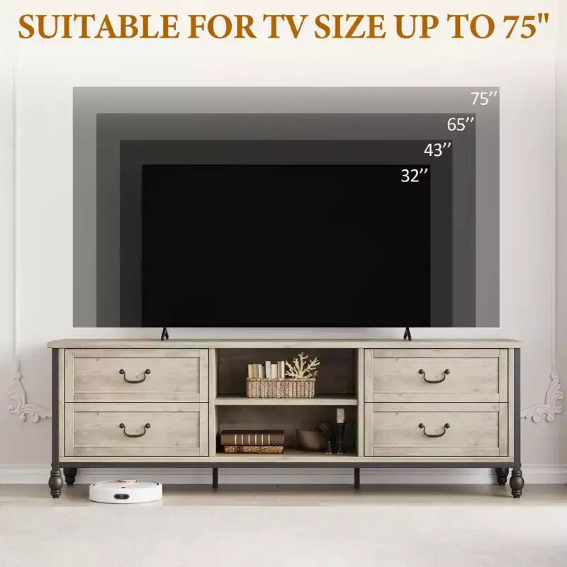 Mobile TV per Televisori da 70 Pollici, Centro Intrattenimento con Mobiletto Contenitore e Scaffali Aperti, Consolle Porta TV Mobile Media per Soggiorno, Camera da Letto