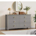 Commode à 6 tiroirs extra large de 137 cm avec panneaux cannelés Meuble de rangement moderne Meuble TV finition chêne, pour chambre, salon, couloir