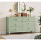 Commode à 6 tiroirs extra large de 137 cm avec panneaux cannelés Meuble de rangement moderne Meuble TV finition chêne, pour chambre, salon, couloir