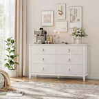 Commode à 6 tiroirs extra large de 137 cm avec panneaux cannelés Meuble de rangement moderne Meuble TV finition chêne, pour chambre, salon, couloir
