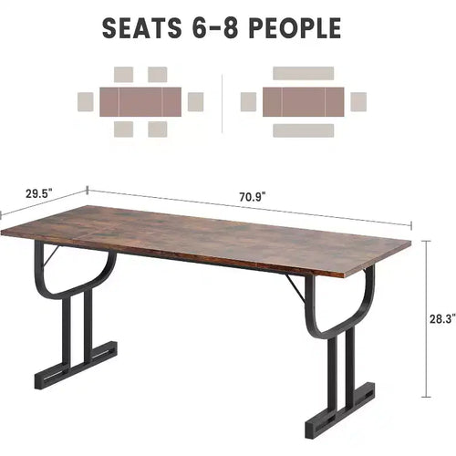 Tavolo da Pranzo Rettangolare da 180 cm per 4-6 Persone, Gambe in Metallo Pesante a Forma di Calice, Piano in Legno Spesso Resistente all'Usura per Cucina o Scrivania da Ufficio