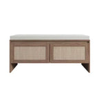 Panca contenitore Homy Casa con pannello in rattan intrecciato, sedile imbottito e ante a cerniera, rovere naturale