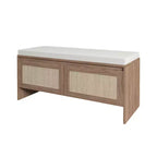 Panca contenitore Homy Casa con pannello in rattan intrecciato, sedile imbottito e ante a cerniera, rovere naturale