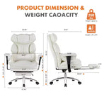 MAYEERTY Sedia Direzionale Ergonomica Schienale Alto Poggiapiedi Supporto Lombare Pelle PU Bianca