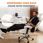 MAYEERTY Sedia Direzionale Ergonomica Schienale Alto Poggiapiedi Supporto Lombare Pelle PU Bianca