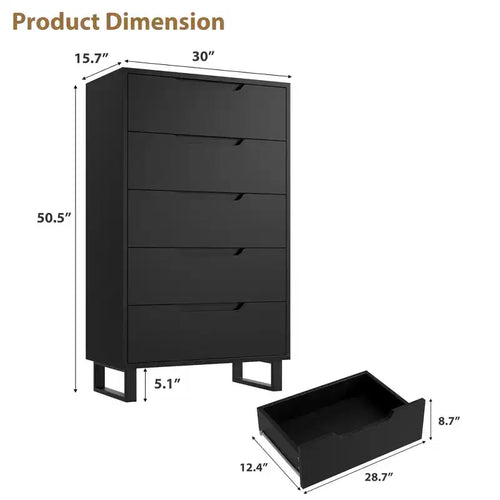 Comodino a 5 cassetti, cassettiera alta 128 cm, cassetti verticali autoportanti con contenitore, armadio in legno per soggiorno, corridoio, ingresso
