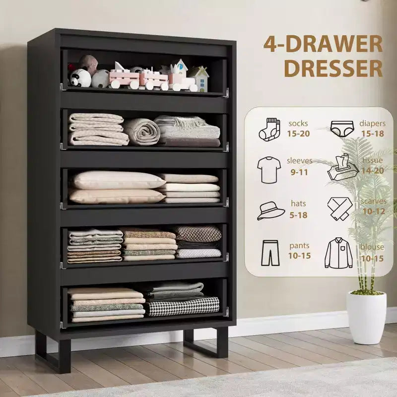 Comodino a 5 cassetti, cassettiera alta 128 cm, cassetti verticali autoportanti con contenitore, armadio in legno per soggiorno, corridoio, ingresso