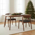 Homy Casa Set of 2 Mid-Century Modern Solid Wood Dining Chairs with Faux Leather Seat, Small Space, Holiday Gathering, Walnut and Black