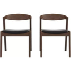 Homy Casa Set di 2 Sedie da Pranzo Mid-Century Moderne in Legno Massello con Seduta in Ecopelle, Piccoli Spazi, Riunioni Festive, Noce e Nero